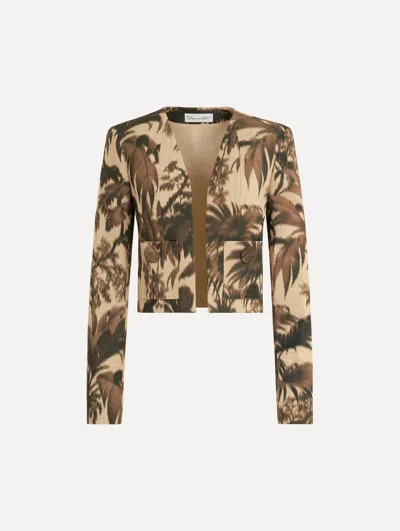 Oscar De La Renta Chin Palm Leaves Jacket In Brown