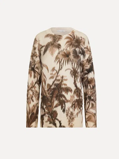 Oscar De La Renta Chin Palm Leaves Oversized Pullover In Brown