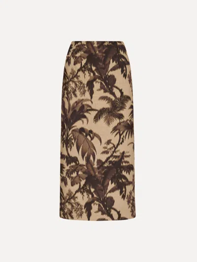 Oscar De La Renta Chin Palm Leaves Pencil Skirt In Brown