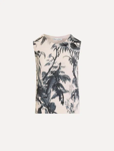 Oscar De La Renta Dotted Palm Leaf Knit Tank Top In Multi