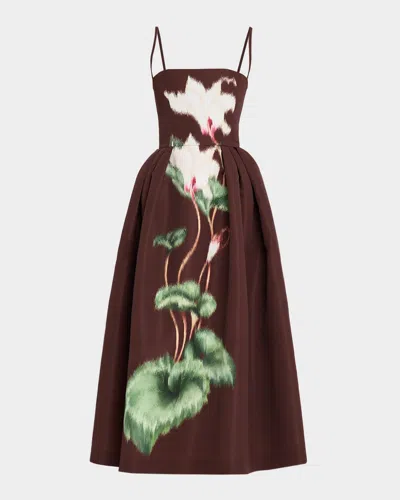 Oscar De La Renta Cyclamen Sleeveless Faille Cocktail Midi Dress In Brown
