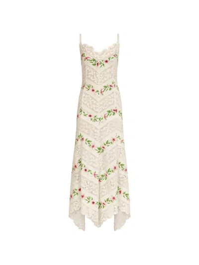 Oscar De La Renta Sleeveless Chine Hibiscus Floral Chevron Maxi Dress In Neutral