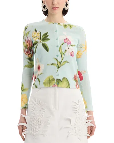 Oscar De La Renta Chine Knit Twinset Cardigan Sweater In Multi