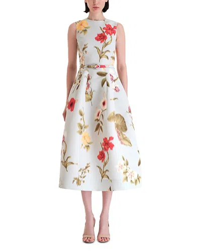Oscar De La Renta Chine Multi Floral Faille Day Dress