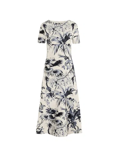 Oscar De La Renta Tonal Tropical Knit Midi Dress In Multi