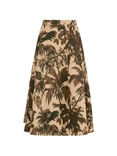 Oscar De La Renta Chin Palm Leaves Skirt In Brown