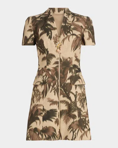 Oscar De La Renta Women's Palm-print Cotton-blend Cargo Shirtdress In Multi