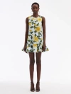 Oscar De La Renta Chrysanthemum Cotton Cloque Dress In Yellow/lt Blue