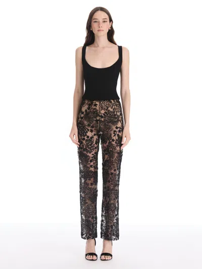 Oscar De La Renta Chrysanthemum Flocked Pant In Brown