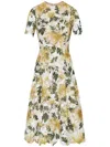 Oscar De La Renta Sleeveless Printed Garden Rose Guipure A-line Dress In Yellow