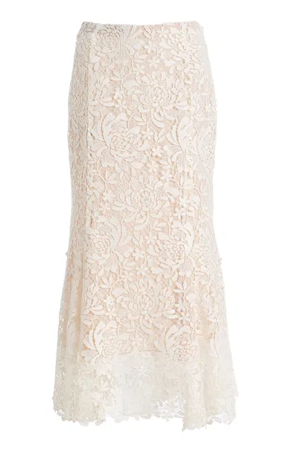 Oscar De La Renta Chrysanthemum Guipure Midi Skirt In White