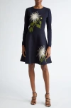 OSCAR DE LA RENTA OSCAR DE LA RENTA CHRYSANTHEMUM JACQUARD FIT & FLARE MINIDRESS