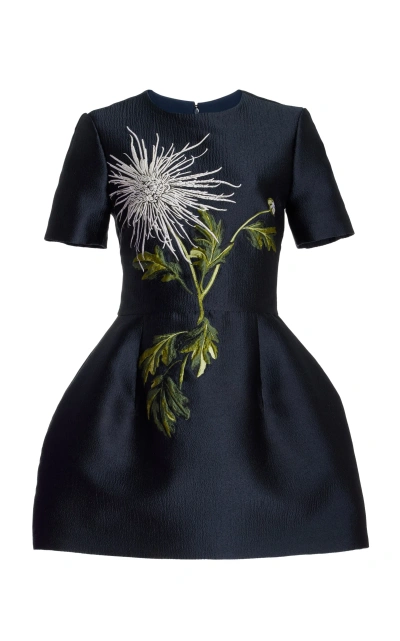 Oscar De La Renta Chrysanthemum Jacquard Mini Dress In White/navy
