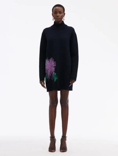 Oscar De La Renta Chrysanthemum Jacquard Tunic Dress In Purple/navy