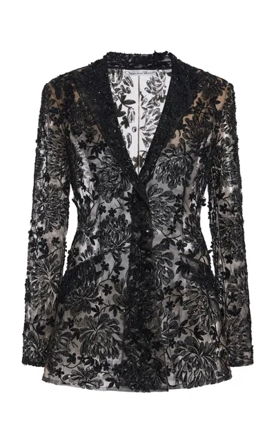Oscar De La Renta Chrysanthemum Lace Jacket In Black