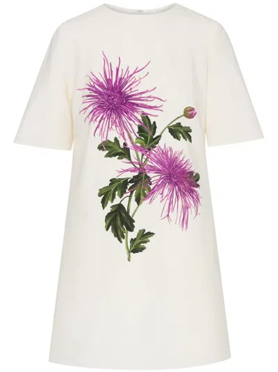 Oscar De La Renta Chrysanthemum Mini Shift Dress In White