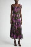 OSCAR DE LA RENTA OSCAR DE LA RENTA CHRYSANTHEMUM PRINT PANELED MIDI DRESS