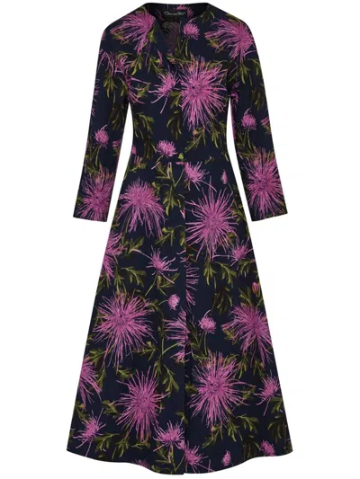 Oscar De La Renta Zip Front Chrysanthemum Midi Dress In Purple