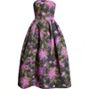 Oscar De La Renta Strapless Floral-print Faille Gown In Purple