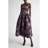 Oscar De La Renta Strapless Floral-print Faille Gown In Purple