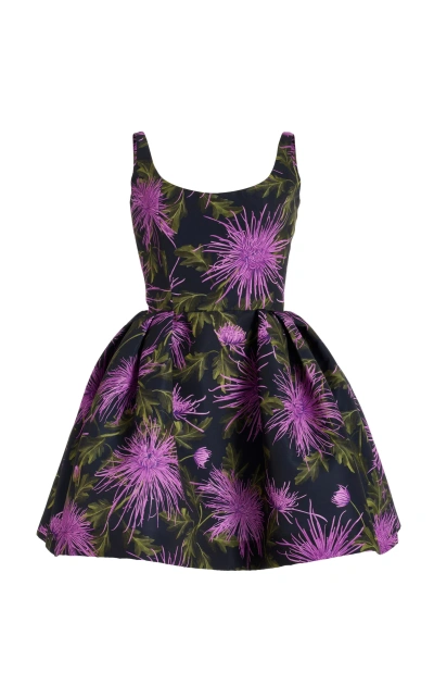 Oscar De La Renta Chrysanthemum-printed Mini Dress In Purple/ Navy