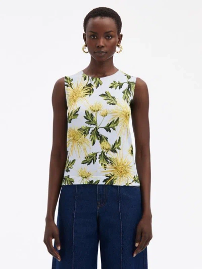 Oscar De La Renta Chrysanthemum Printed Tank In Yellow/lt Blue