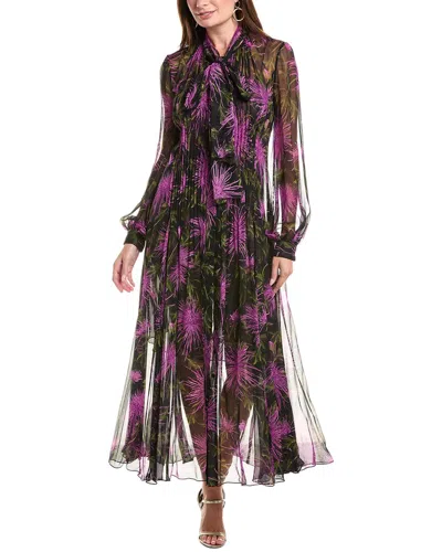 Oscar De La Renta Chrysanthemum Silk Maxi Dress In Purple