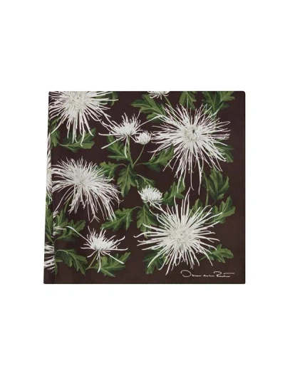 Oscar De La Renta Chrysanthemum Silk Twill Scarf In Brown