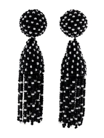 Pre-owned Oscar De La Renta Classic Short Tassel Clip On Earrings In Multi