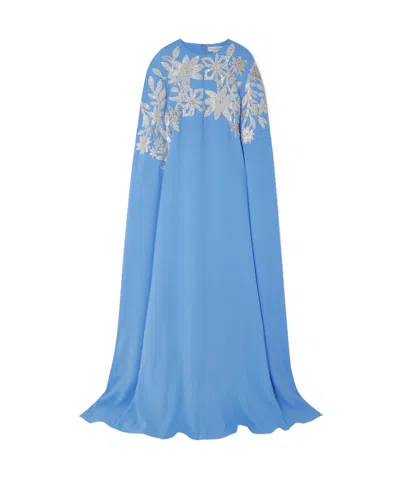 Oscar De La Renta Cloak Effect Decorated Dress In Blue