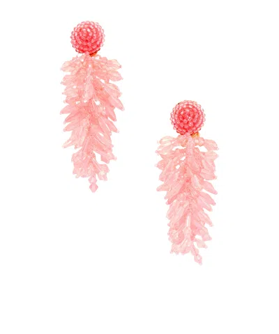 Oscar De La Renta Cluster Tasseled Beaded Gold-tone Clip Earrings In Pink