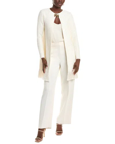 Oscar De La Renta Fringed Sequin-embellished Textured-knit Coat In White