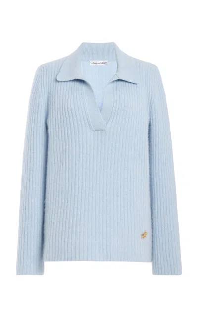 Oscar De La Renta Collared Cashmere-blend Polo Top In Blue