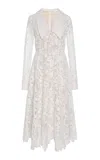 Oscar De La Renta Collared Guipure Midi Dress In White
