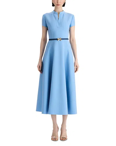 Oscar De La Renta Collared Stretch Wool Day Dress In Blue