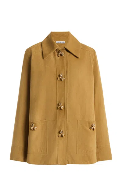Oscar De La Renta Collared Suede Jacket In Brown