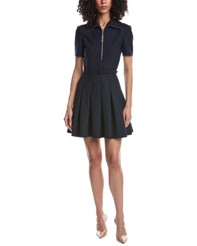 Oscar De La Renta Collared Zip Wool-blend Day Dress In Blue