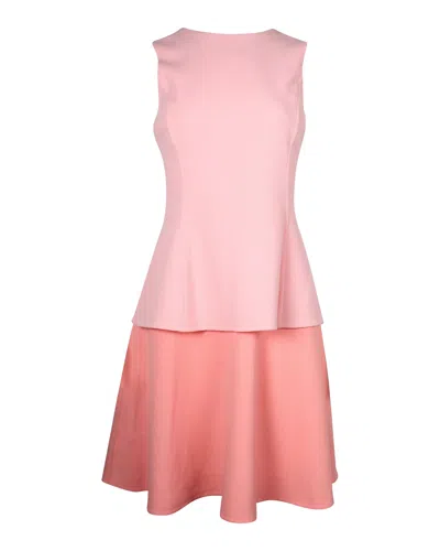 Oscar De La Renta Color-block Tiered Dress In Pink Lana Vergine