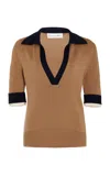 Oscar De La Renta Color-blocked Wool Polo Top In Brown