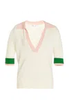 Oscar De La Renta Color-blocked Wool Polo Top In Ivory