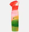Oscar De La Renta Abstract Watercolor One Shoulder Jersey Midi Dress In Multicoloured