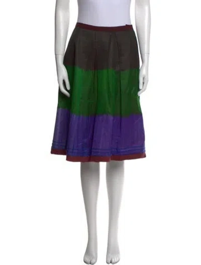 Pre-owned Oscar De La Renta Colorblock Pattern Knee-length Skirt In Green