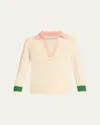 Oscar De La Renta Colorblock Polo Wool Pullover In Ivorypinkgreen