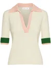 Oscar De La Renta Color-blocked Wool Polo Top In Weiss