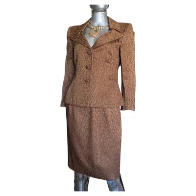 Pre-owned Oscar De La Renta Copper Metallic Skirt Suit, Neiman Marcus Size 8 In Brown