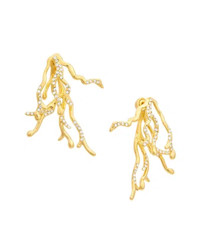Oscar De La Renta Coral & Crystal Earrings In Gold