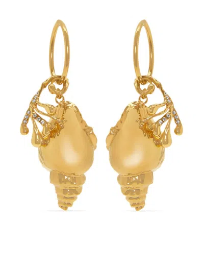 Oscar De La Renta Coral & Shell Hoop Earrings In Gold