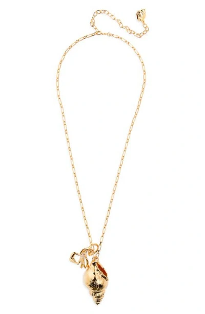 Oscar De La Renta Coral & Shell Pendant Long Necklace In Gold
