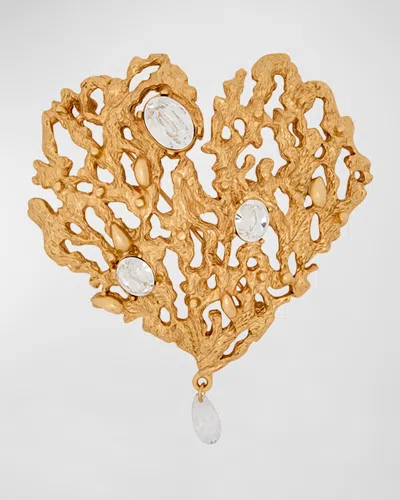 Oscar De La Renta Coral Heart Brooch In Gold