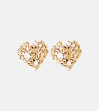 Oscar De La Renta Coral Heart Embellished Clip-on Earrings In Gold